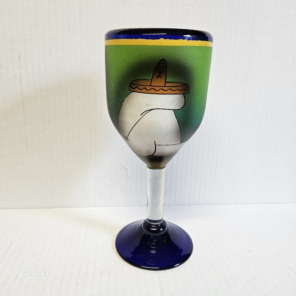 Vintage Mexican Hand-blown and Painted Glass Goblet